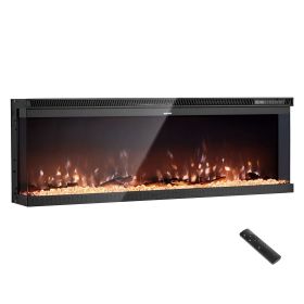 72 inch Electric Fireplace, Three-Sided Glass Wall Mounted Recessed Fire Place with Remote Control, Timer, 1500W, Adjustable Flame Color Brightne