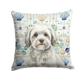 White with Gray Coton de Tulear Coastal Sea Glass Throw Pillow Decorative Indoor Outdoor Accent Cushion for Couch, Bed or Patio, 14Hx14W