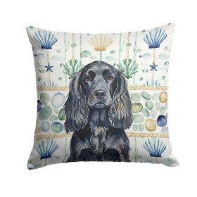 Black English Cocker Spaniel Coastal Sea Glass Throw Pillow Decorative Indoor Outdoor Accent Cushion for Couch, Bed or Patio, 18Hx18W