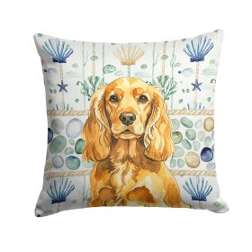 Golden English Cocker Spaniel Coastal Sea Glass Throw Pillow Decorative Indoor Outdoor Accent Cushion for Couch, Bed or Patio, 14Hx14W