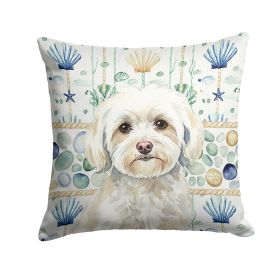 White Havanese Coastal Sea Glass Throw Pillow Decorative Indoor Outdoor Accent Cushion for Couch, Bed or Patio, 18Hx18W