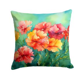 Ohio Scarlet Carnations in Watercolor Throw Pillow Machine Washable, Indoor Outdoor Decorative Pillow for Couch, Bed or Patio, 14Hx14W