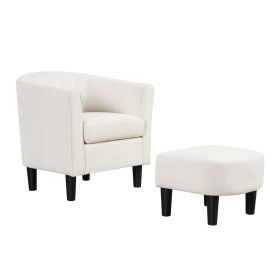 Upholstered Teddy Velvet Club Barrel Chair with Ottoman with Footrest (Color: Beige)