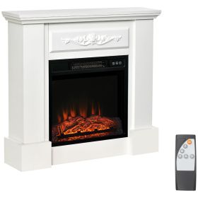 32" Electric Fireplace with Mantel, Freestanding Heater with LED Log Flame, Overheat Protection and Remote Control, 1400W, White (Title: Default Title)