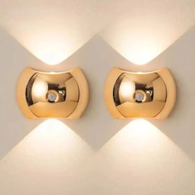 LED Modern Indoor Wall Light With Motion Sensor 3 Color Modes 2700K/4500K/6500K USB Rechargeable Magnetic Portable Wall Sconce For Living Room Be (Option: Golden2PCS)