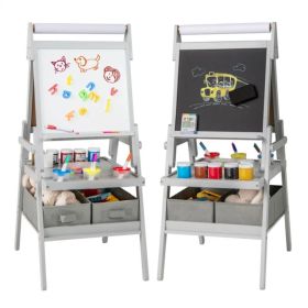 Gray 3-in-1 Art Easel with Magnetic Chalkboard and Whiteboard (Option: default title)